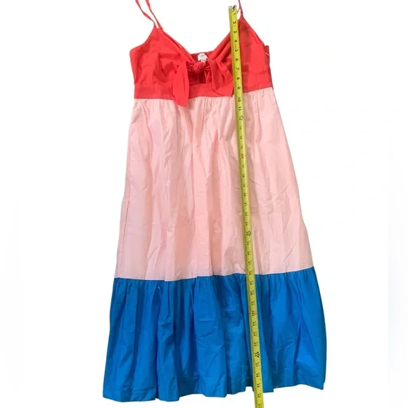 J.Crew Petite Colorblock Tie Front Midi Sundress NWT Coral Pink Blue Dress 10P - Picture 7 of 9